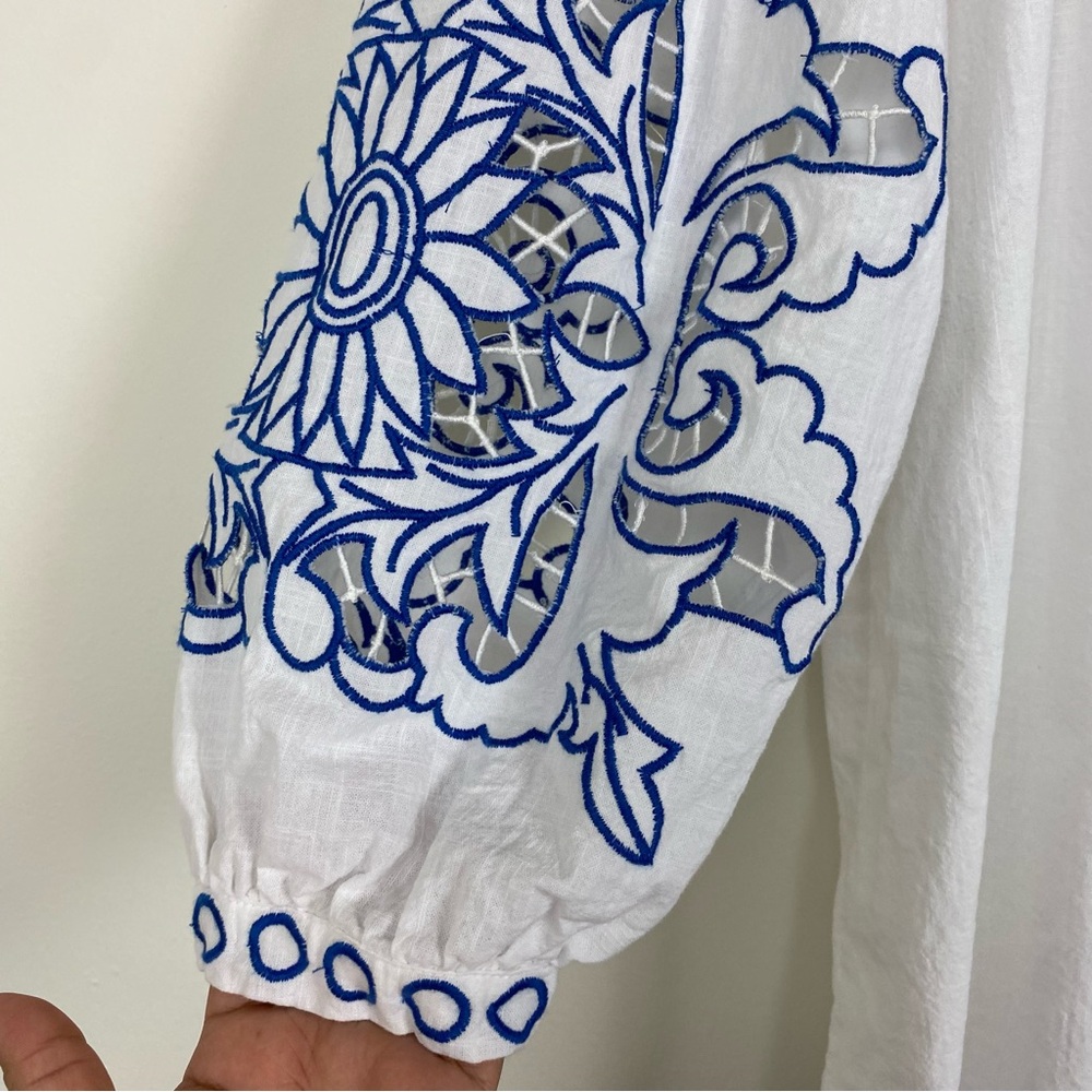 RD & Koko White Linen Embroidered Blouse Sz L - Picture 2 of 9